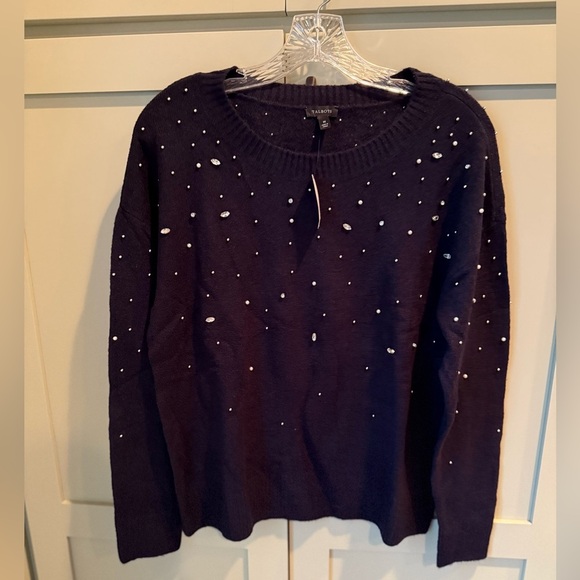 Talbots Sweaters - NWT Talbots Navy Crew Nexk Sweater w Faux Stone Accents SZ M